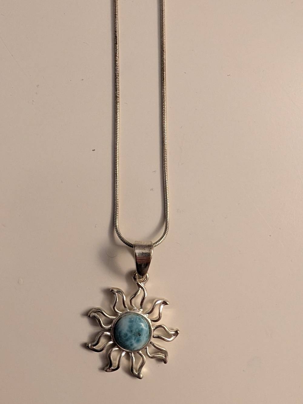 ✨Sterling Silver 925 Larimar Sun  Pendant Necklace✨